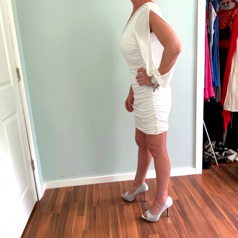 Deb White One Sleeve Dress with Jewels - Picture 3 of 8